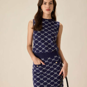 Blue Geometric Knit Tank Top